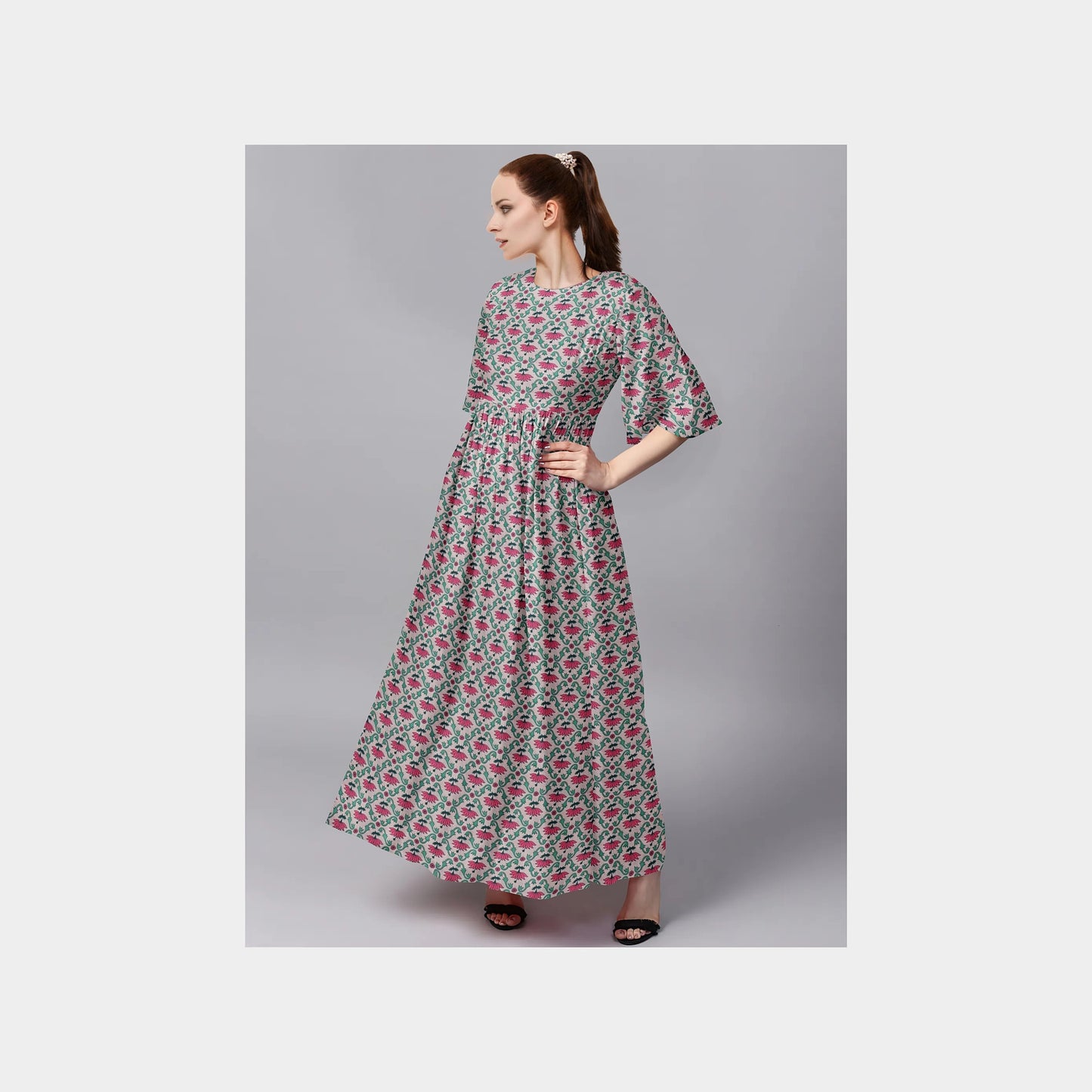 Pink Floral Print Cotton Fabric Trade UNO