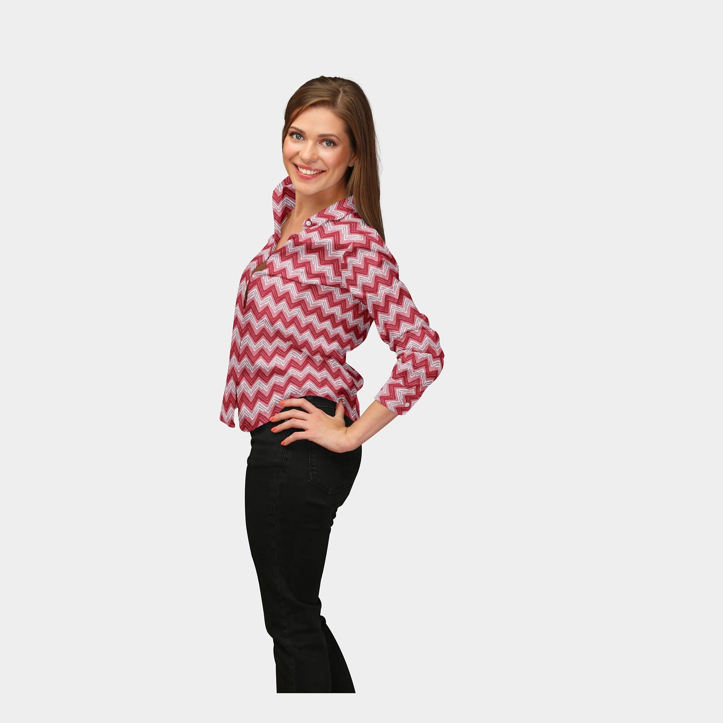 Red & White Chevron Print Cotton Fabric Trade UNO