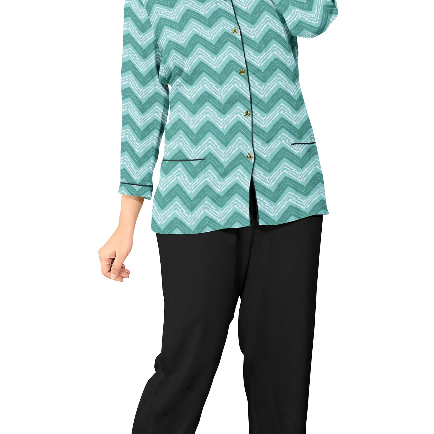 Green & White Chevron Print Cotton Fabric Trade UNO