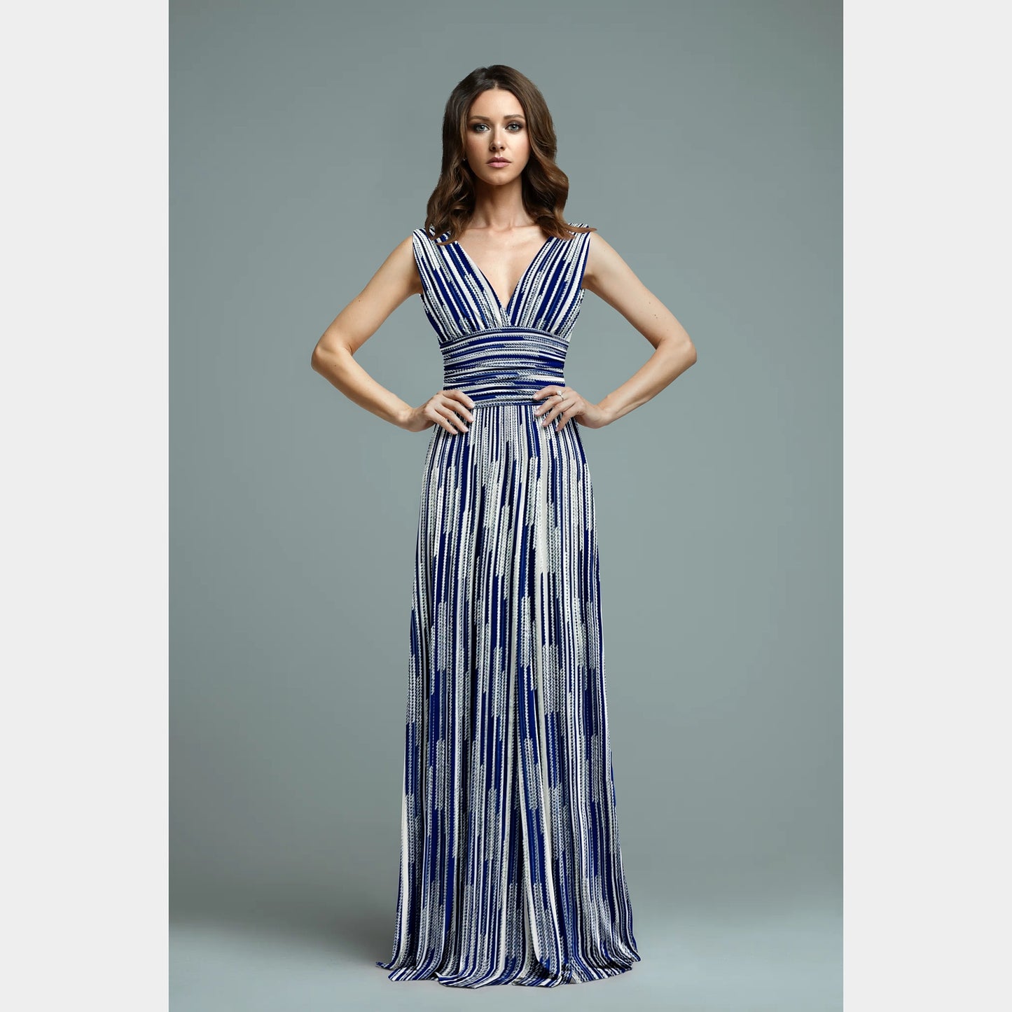 Navy Blue White Stripes With Foil Knitted Lycra Fabric - TradeUNO