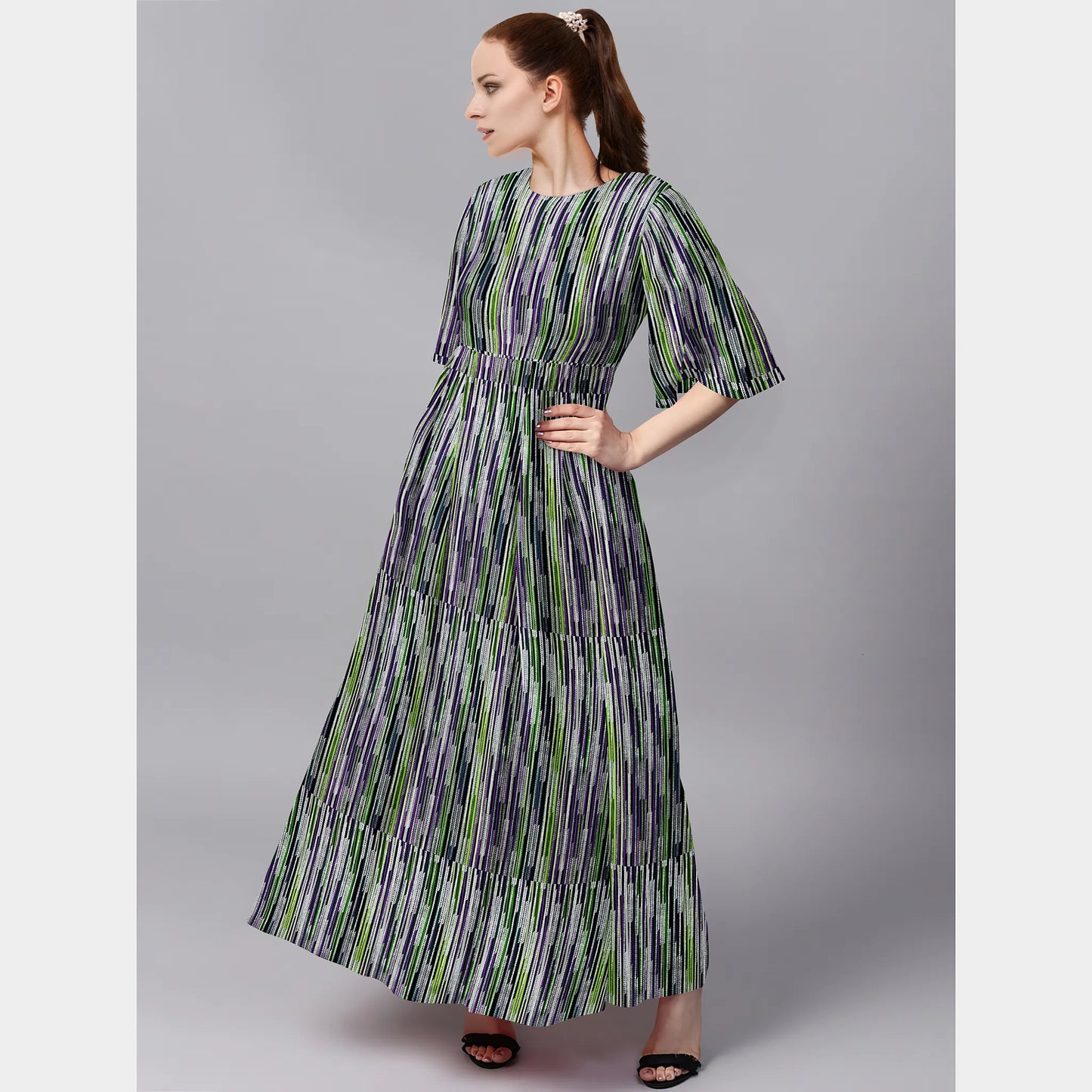 Multicolor Stripes Foil Knitted Lycra Fabric - TradeUNO