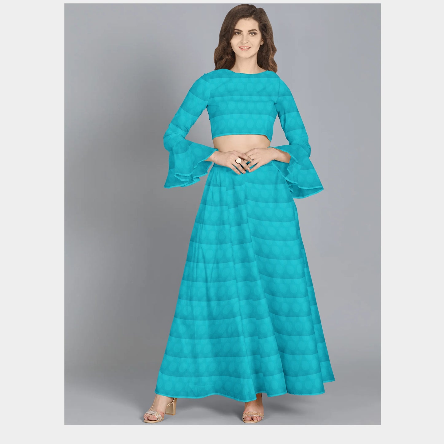 Aqua Blue Solid Jacquard Cotton Fabric Trade UNO