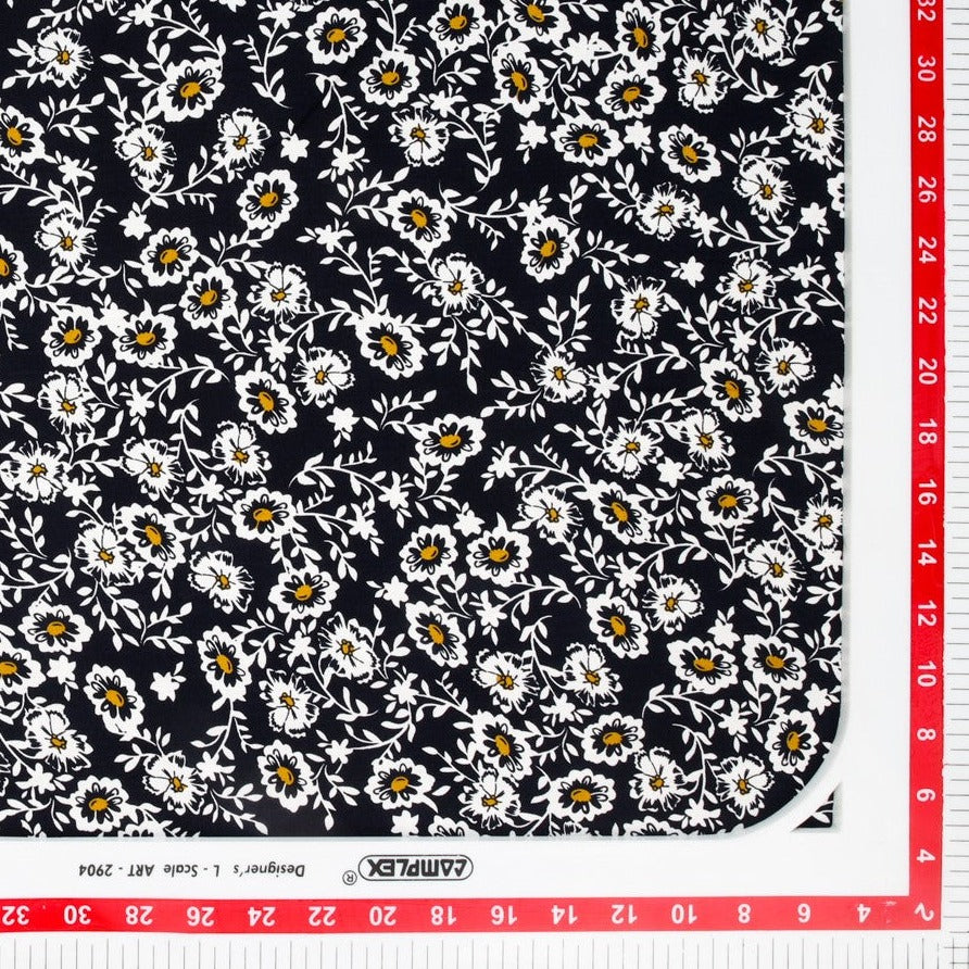 Buy Black & Yellow Ditsy Floral Print Rayon Fabric online
