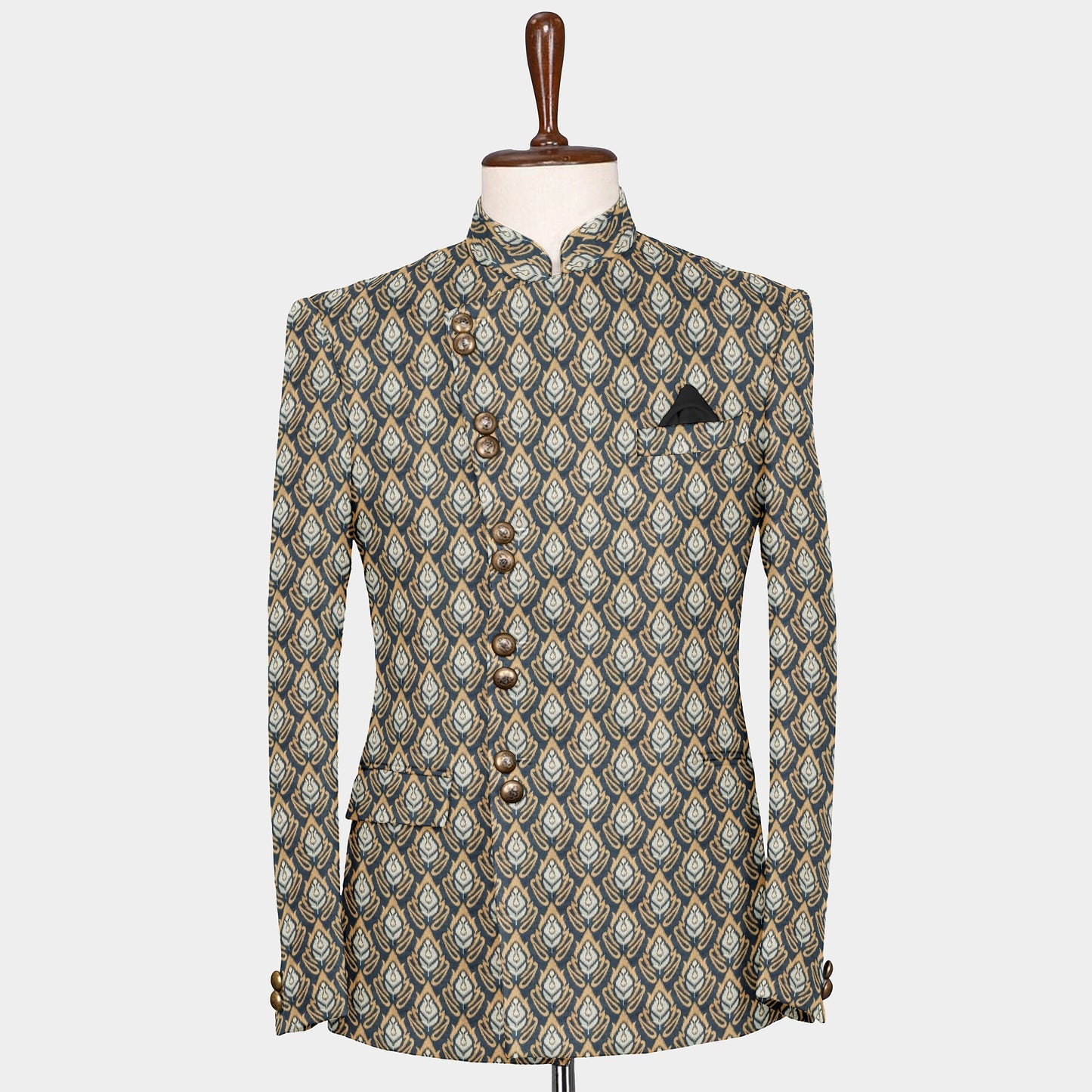 Black & Brown Traditional Ikkat Print Brocade Fabric trade-uno