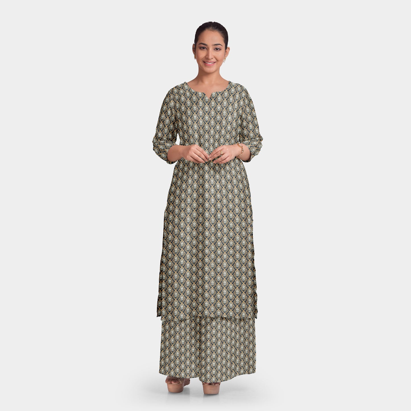 Black & Brown Traditional Ikkat Print Brocade Fabric trade-uno