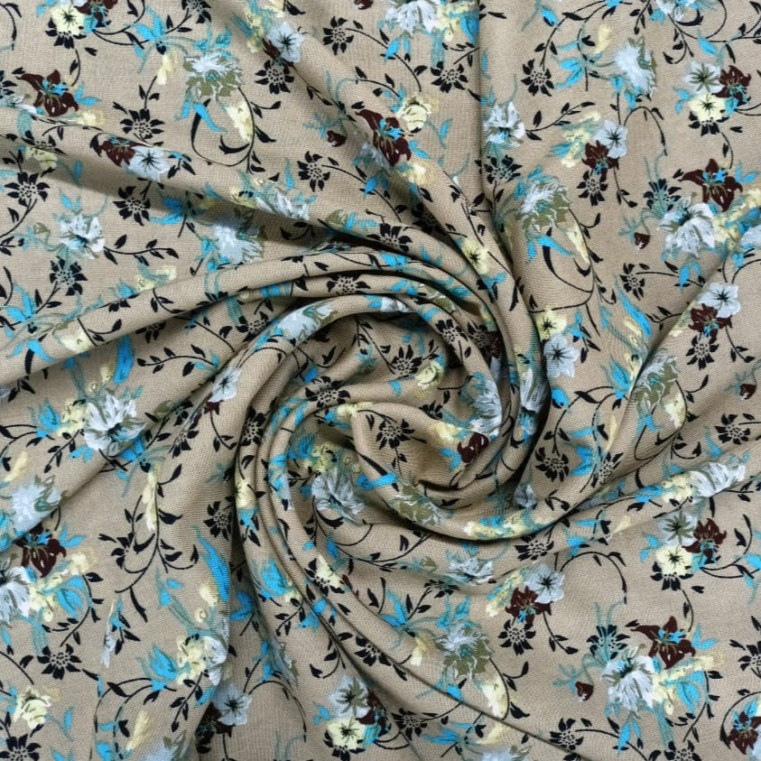 Cream Ditsy Floral Print Rayon Fabric Trade Uno