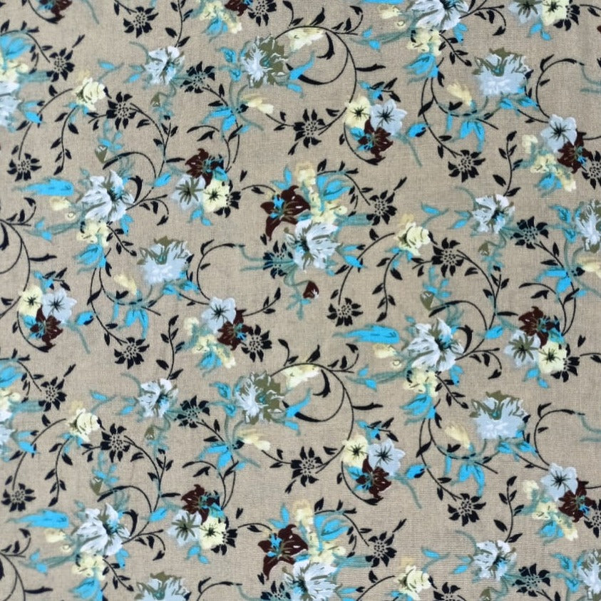 Cream Ditsy Floral Print Rayon Fabric Trade Uno