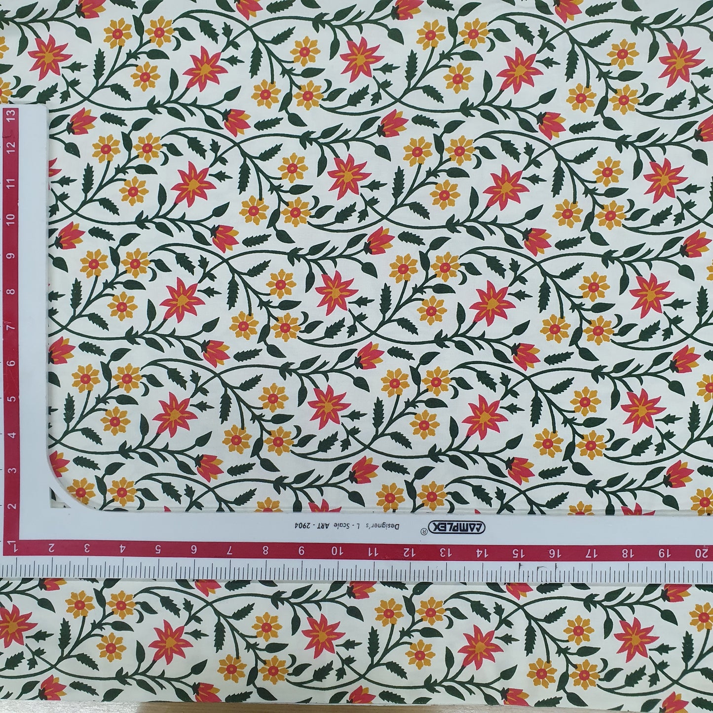 Cream & yellow Floral Print Cotton Fabric Trade UNO