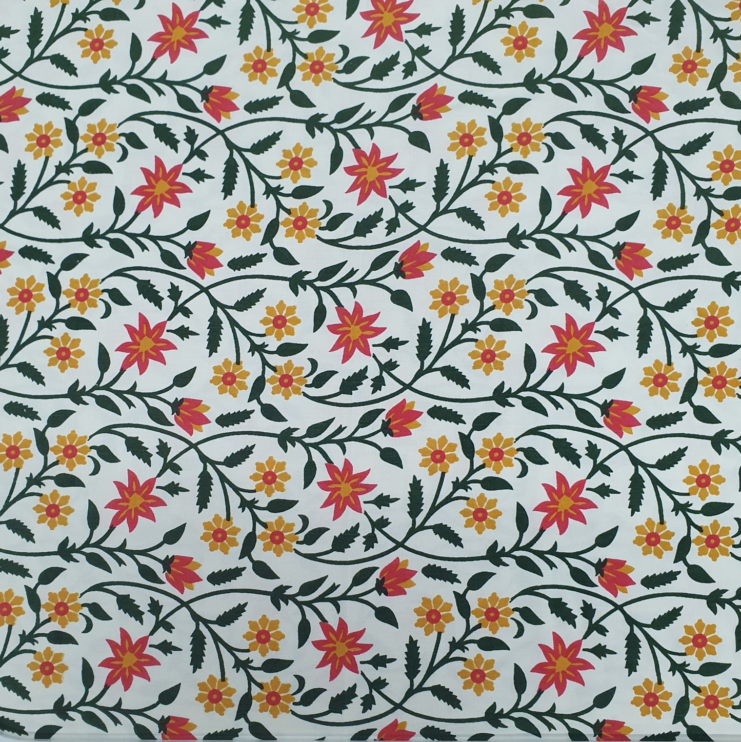 Cream & yellow Floral Print Cotton Fabric Trade UNO