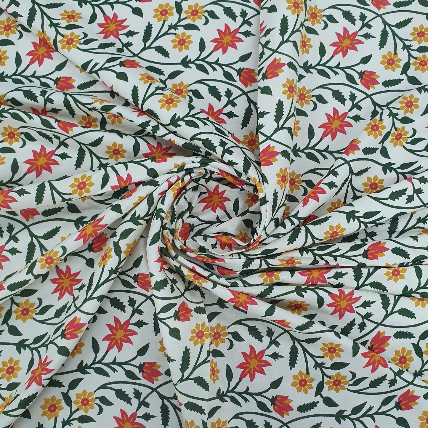 Cream & yellow Floral Print Cotton Fabric Trade UNO