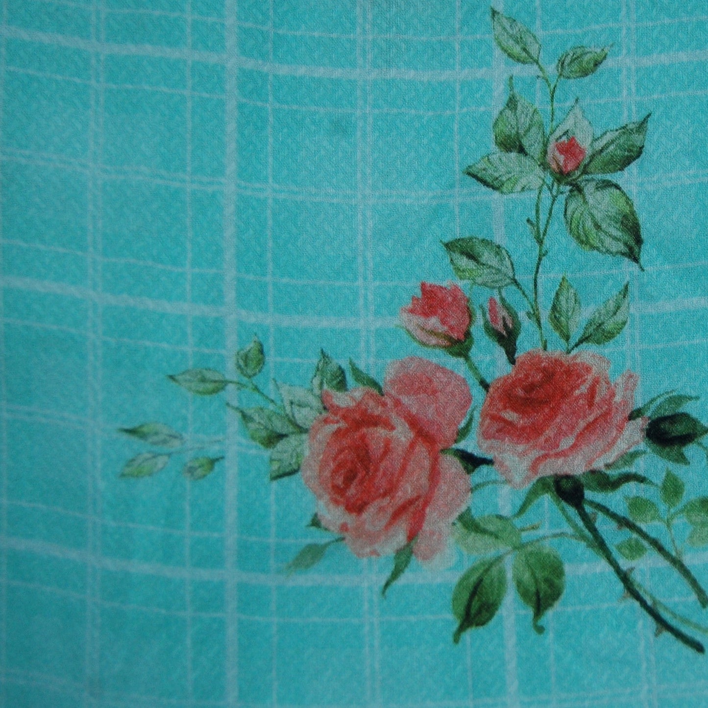 Sea Green Floral Check Viscose Dobby Fabric Trade UNO