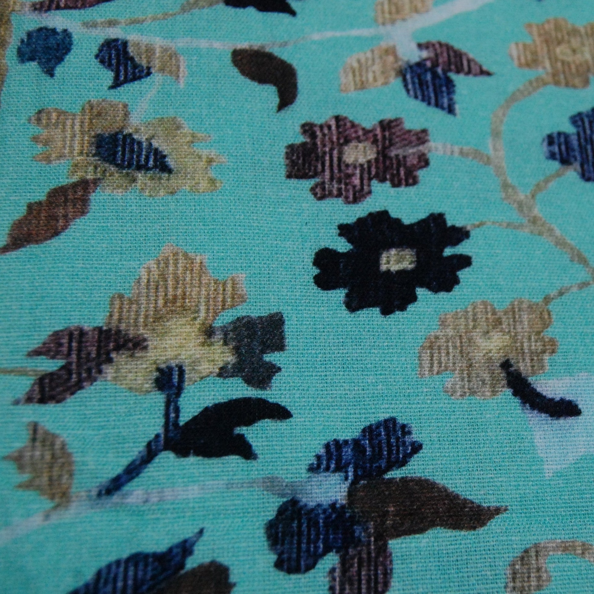 Sky Blue Floral Print Cotton Linen Fabric Trade UNO