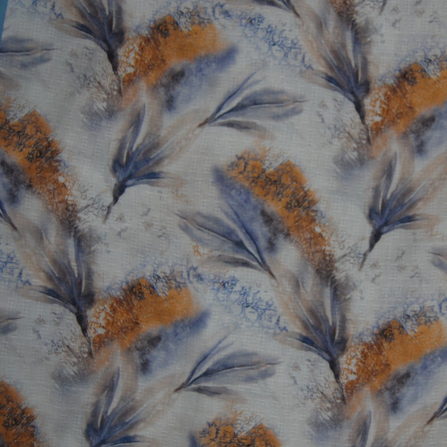 White & Multi Color Leaf Print Viscose Dobby Fabric Trade UNO