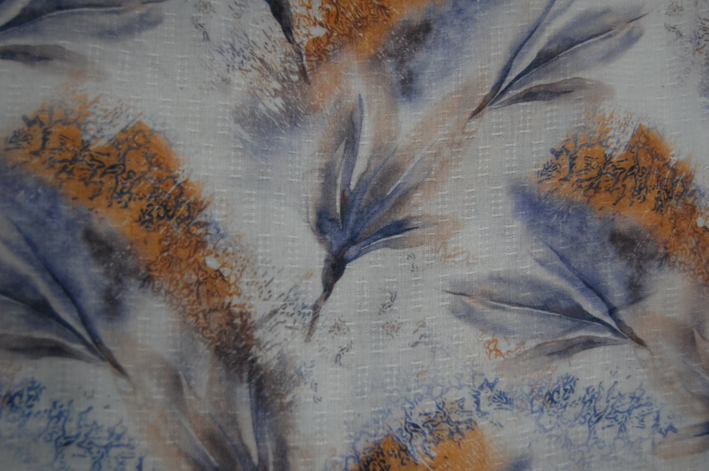 White & Multi Color Leaf Print Viscose Dobby Fabric Trade UNO