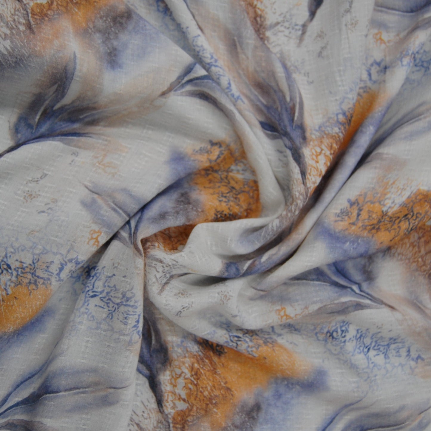 White & Multi Color Leaf Print Viscose Dobby Fabric Trade UNO