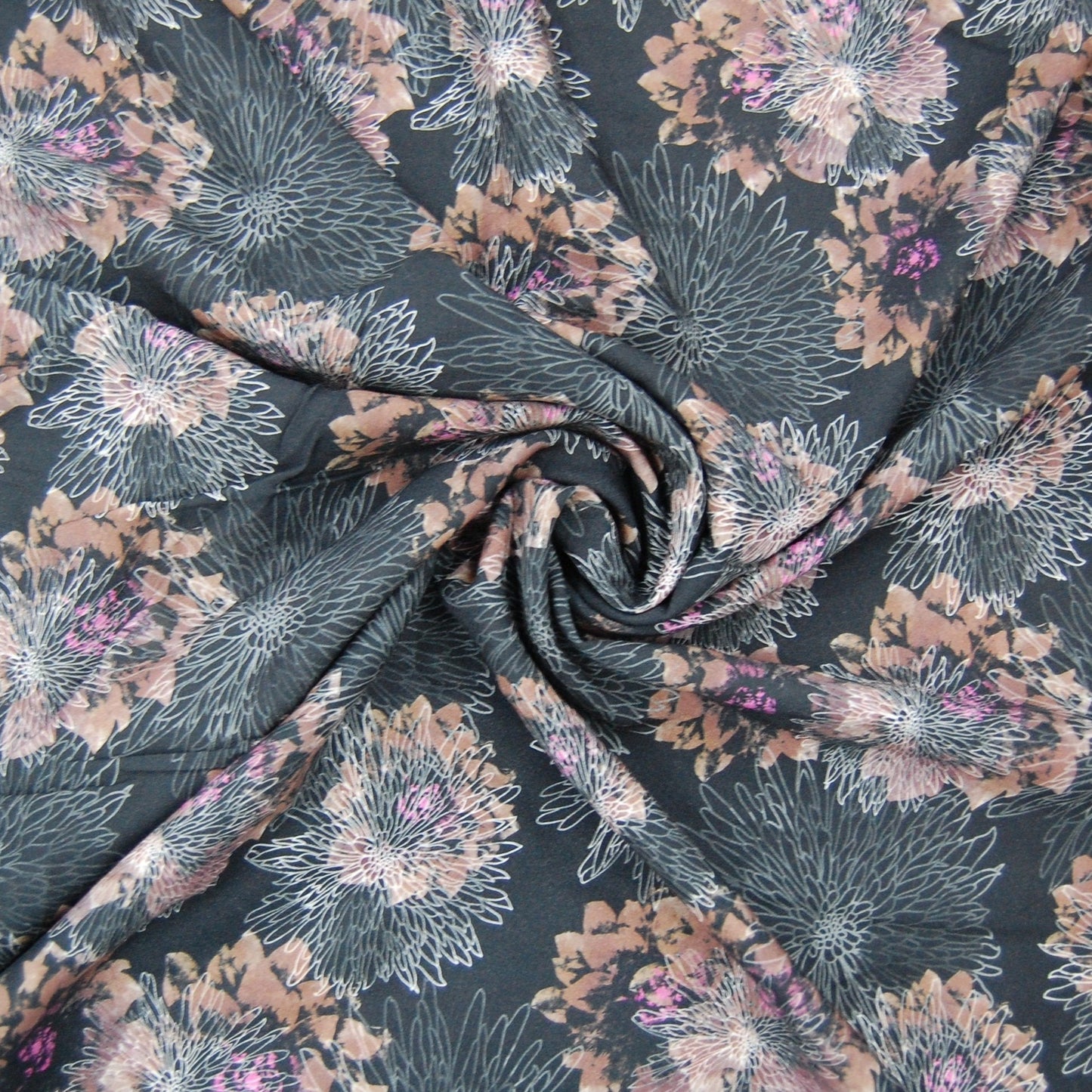 Black Digital Floral Print Viscose Fabric Trade UNO