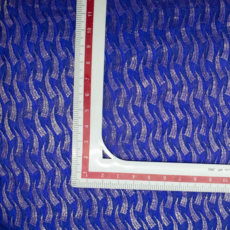 Blue With Golden Thread Embroidery On Net Fabric Trade UNO