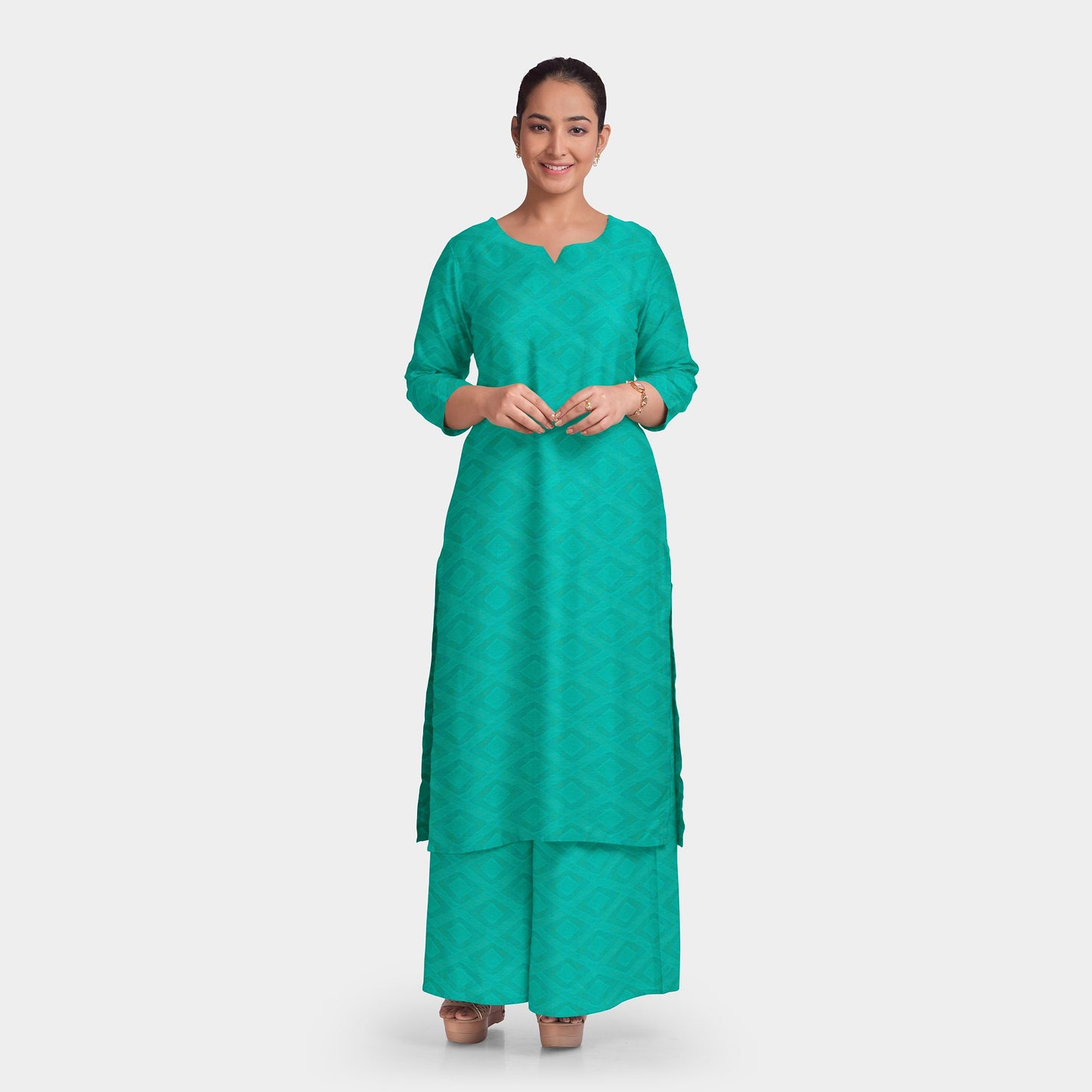 Green Solid Cotton Jacquard Fabric Trade UNO