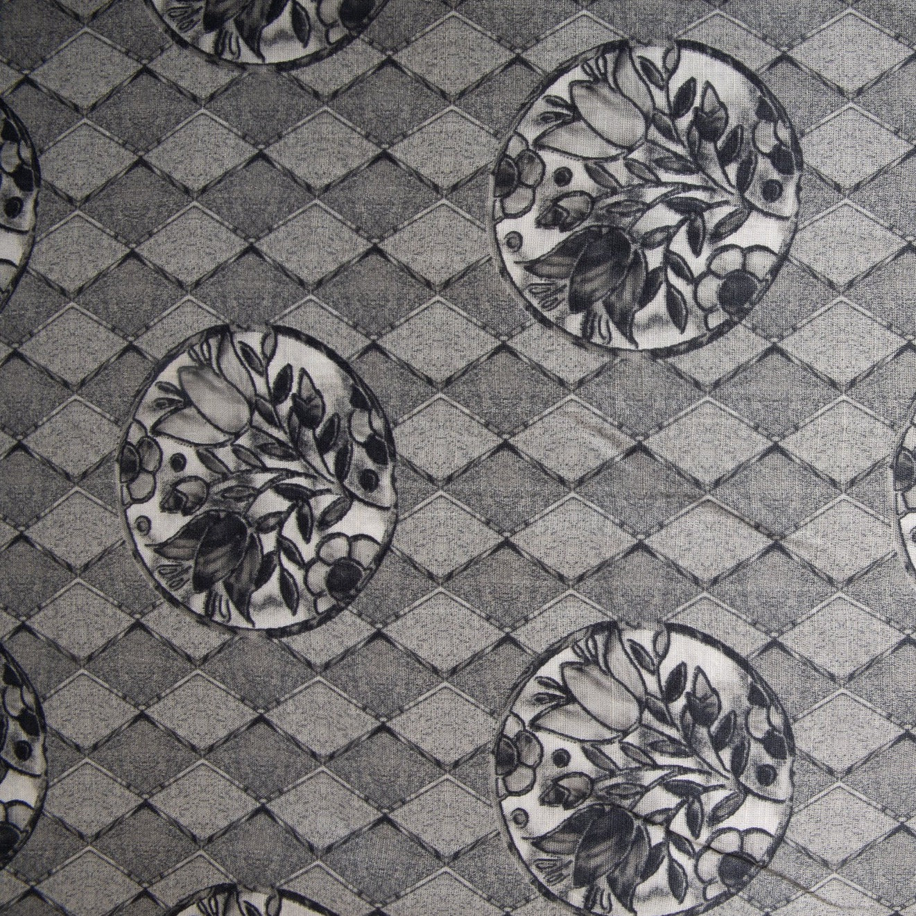 Grey Digital Print Satin Linen Fabric Trade UNO