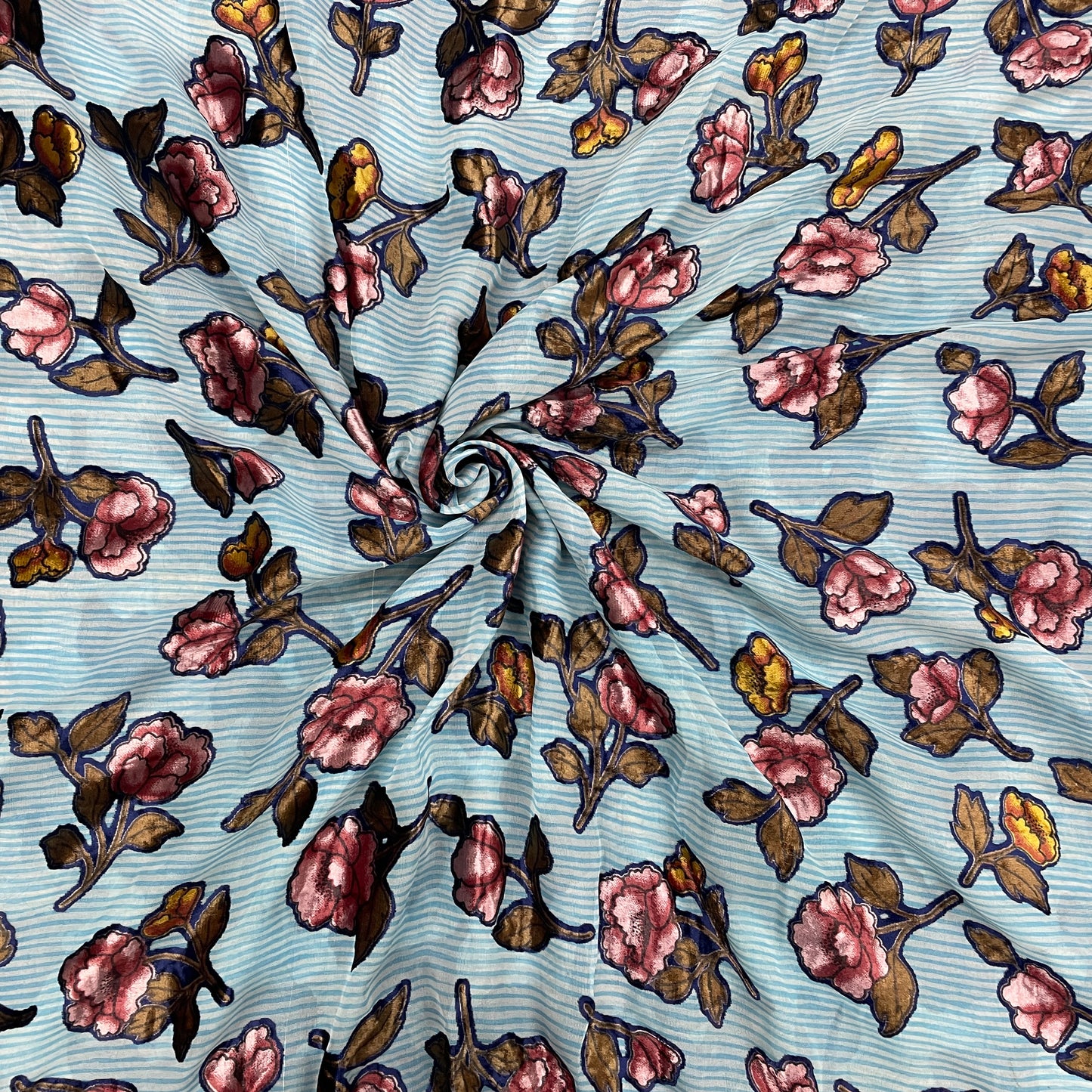 Sky Blue Floral Print Brasso Velvet - TradeUNO