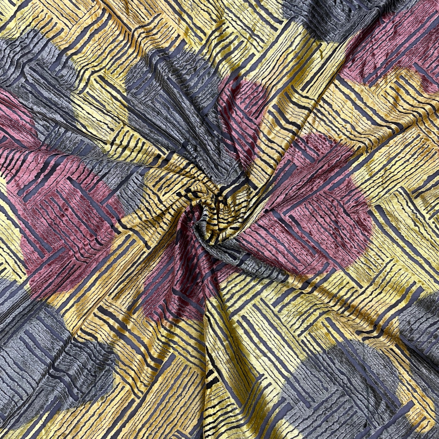 Golden Multicolor Geometrical Print Brasso Velvet - TradeUNO