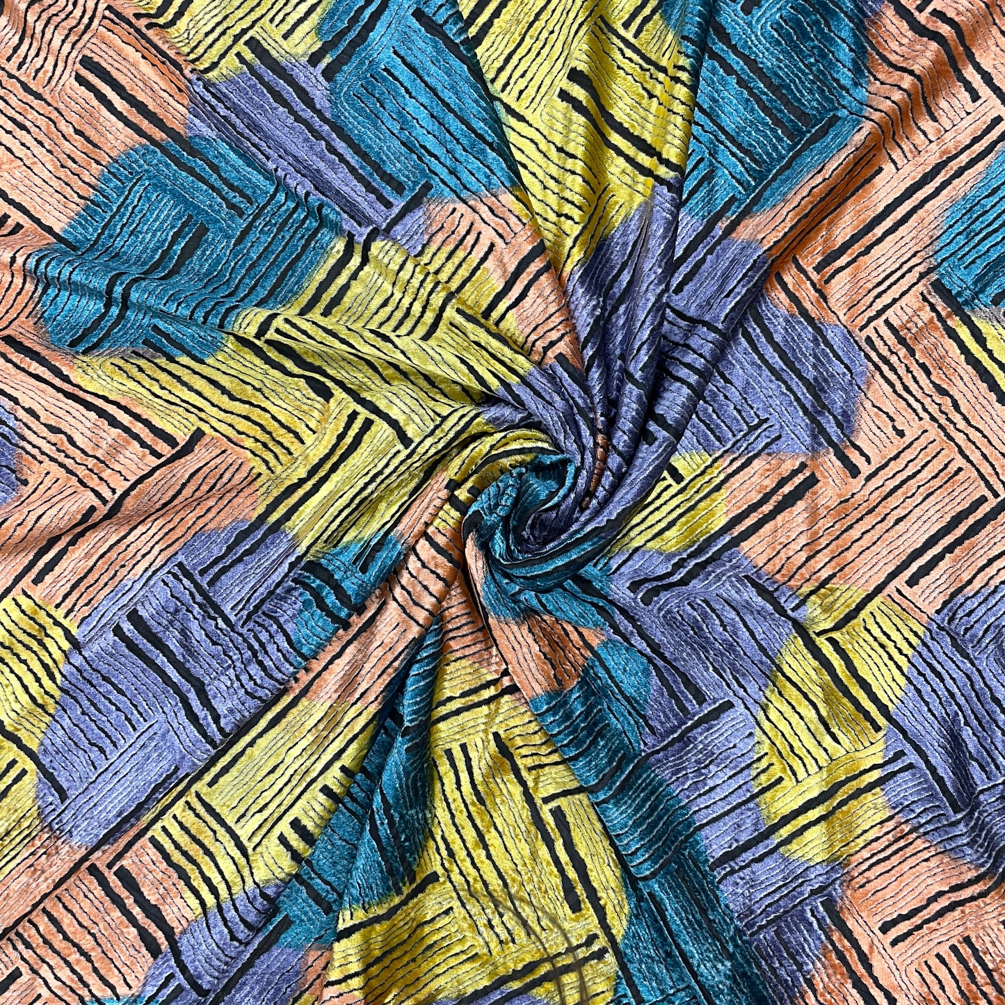 Multicolor Stripe Print Brasso Velvet - TradeUNO