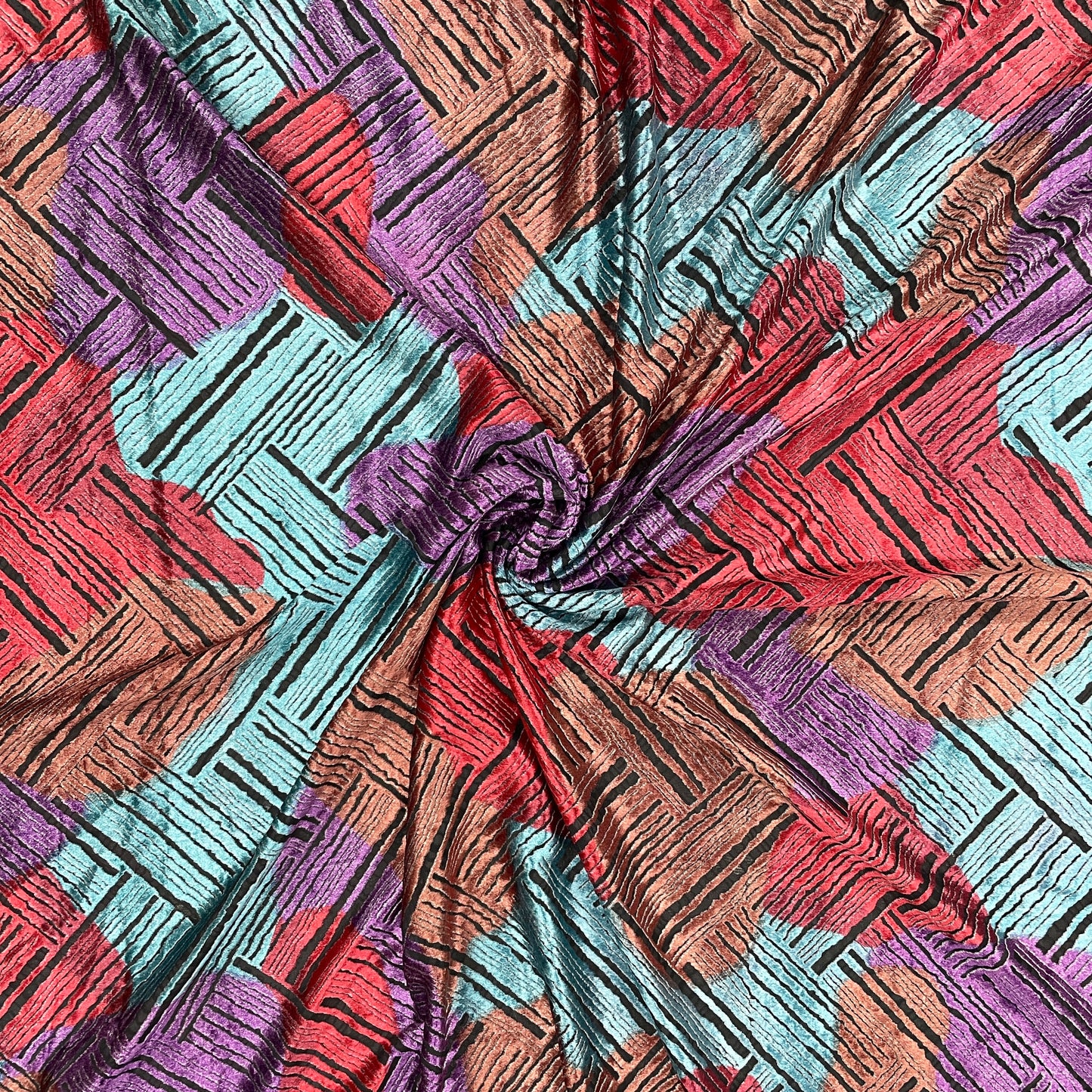 Multicolor Stirpe Floral Print Brasso Velvet Fabric - TradeUNO