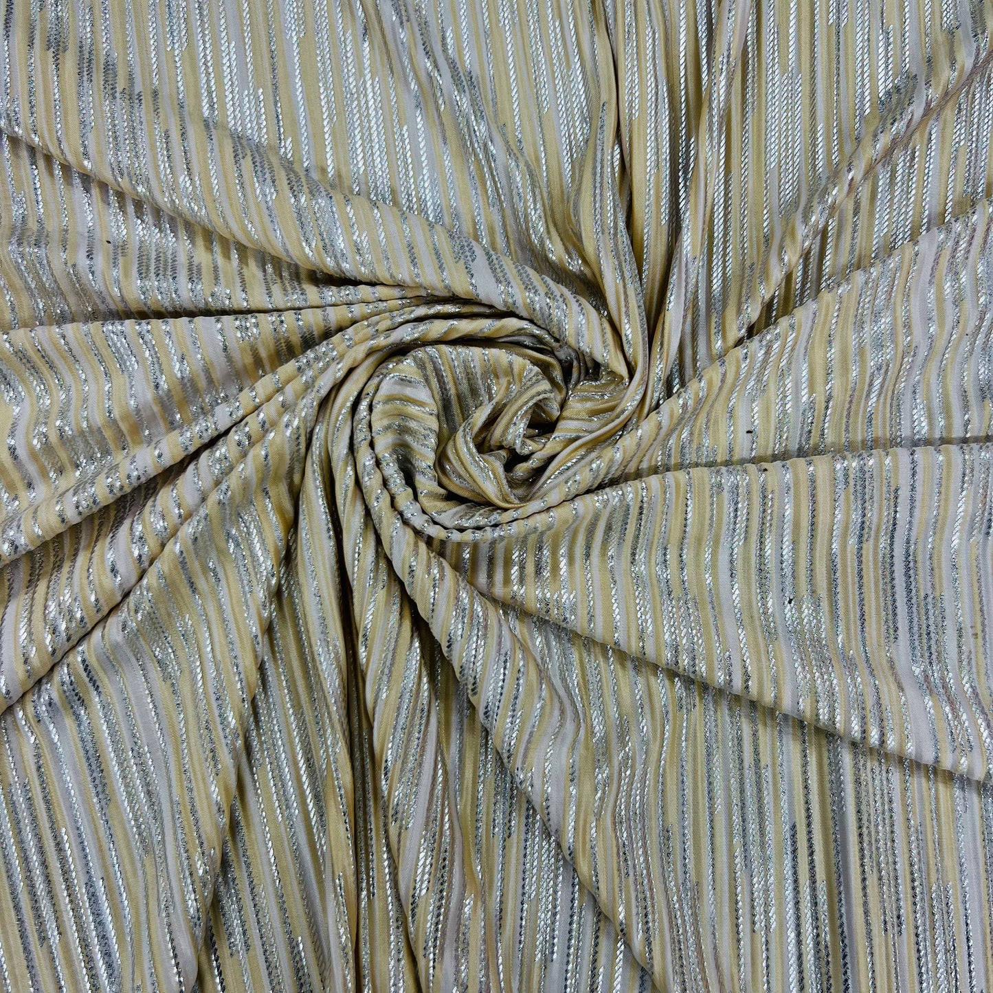 Yellow White Stripes With Foil Knitted Lycra Fabric - TradeUNO