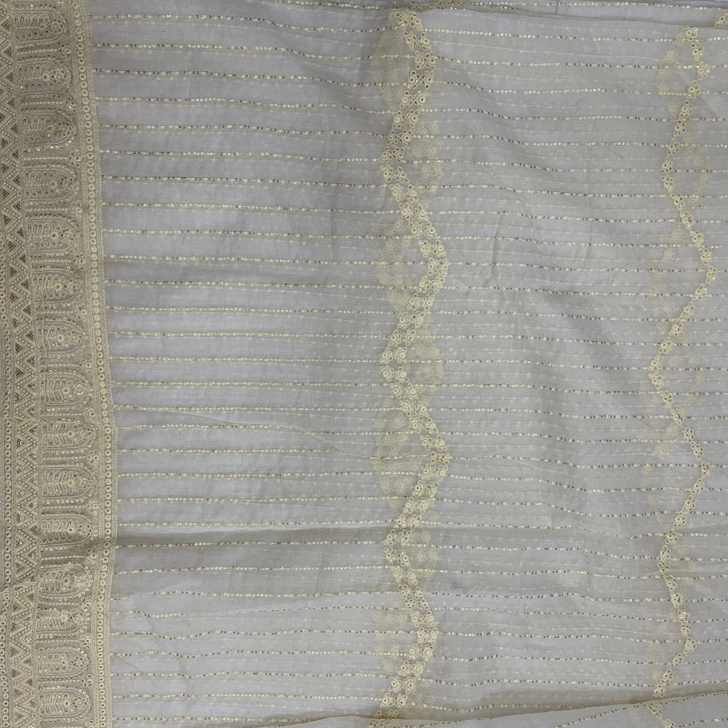 White With Thread Embroidery Kota Cotton Fabric - TradeUNO