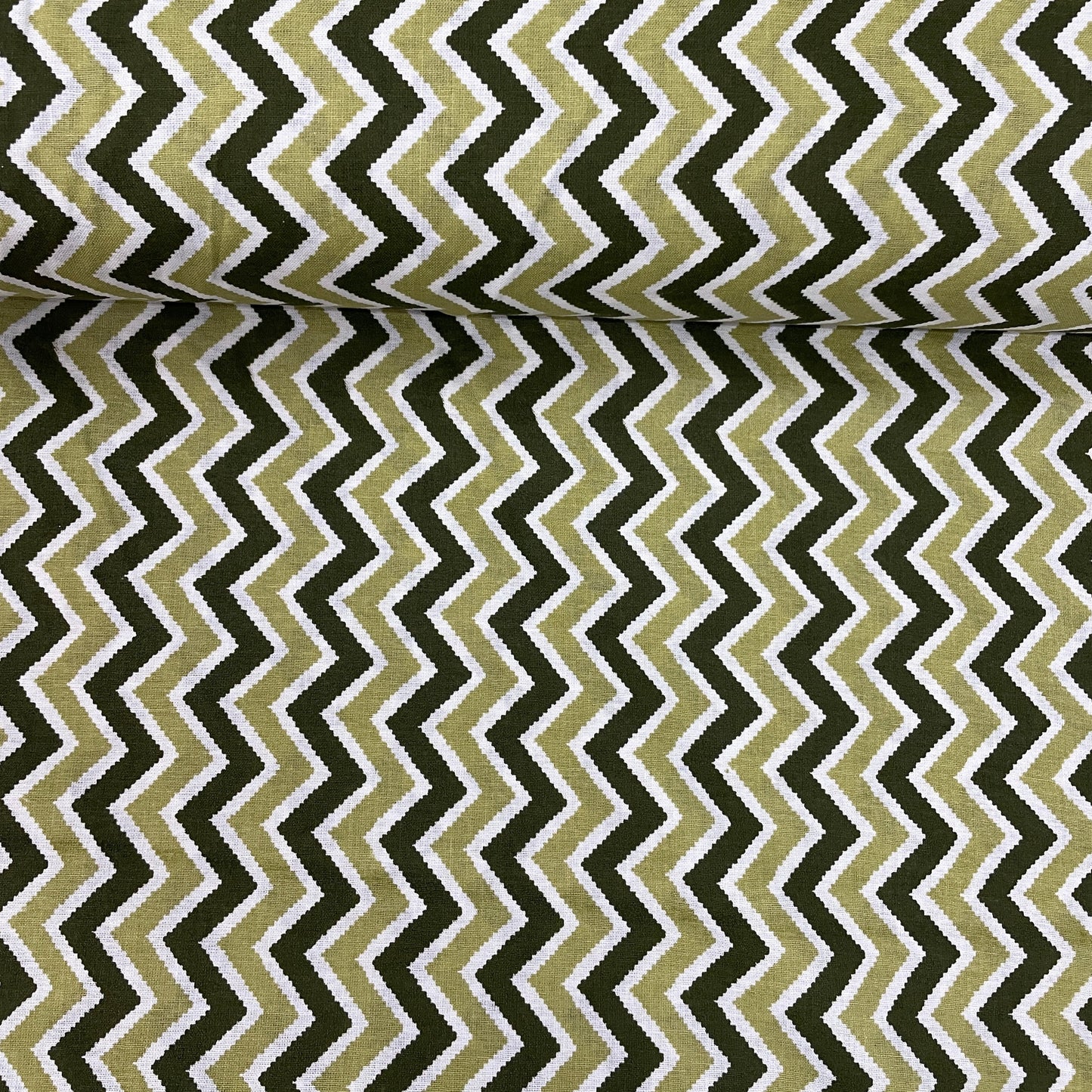 Olive Green Chevron Print Poplin Cotton Fabric - TradeUNO