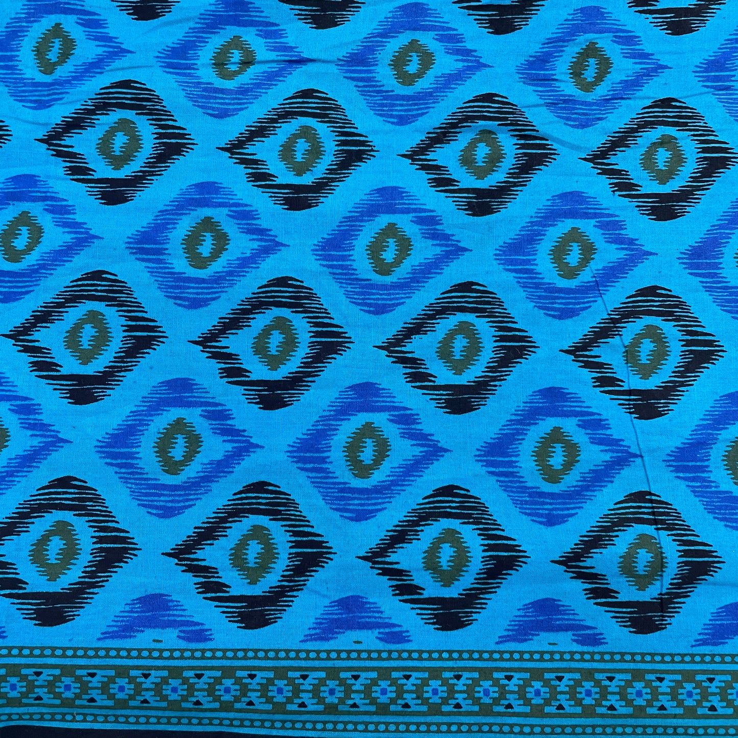 Blue Ikkat Print Poplin Cotton Fabric - TradeUNO