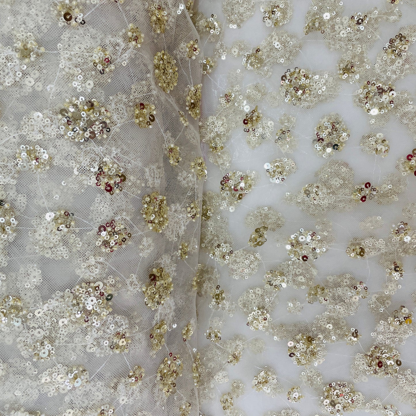Gold Floral Sequence Embroidery Net Imported Fabric - TradeUNO