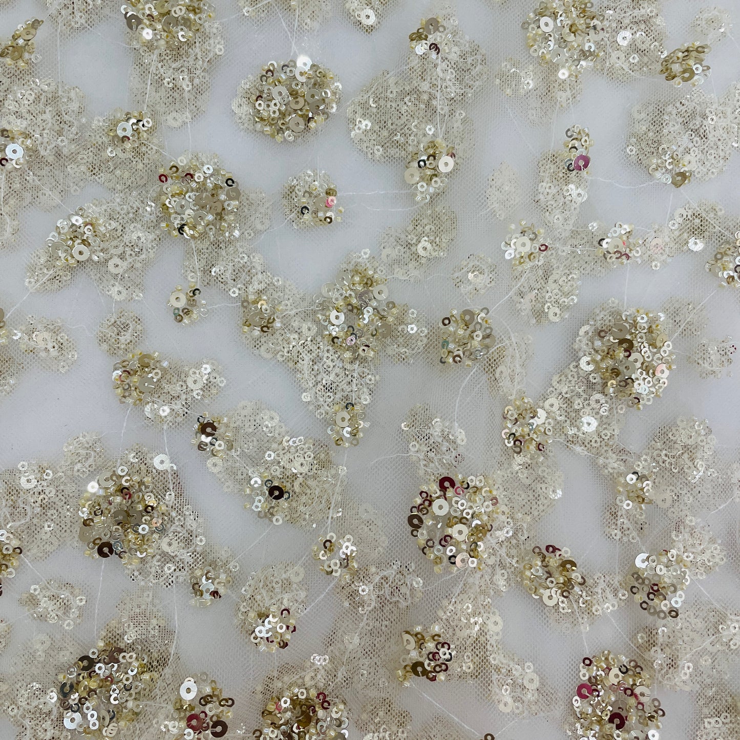 Gold Floral Sequence Embroidery Net Imported Fabric - TradeUNO