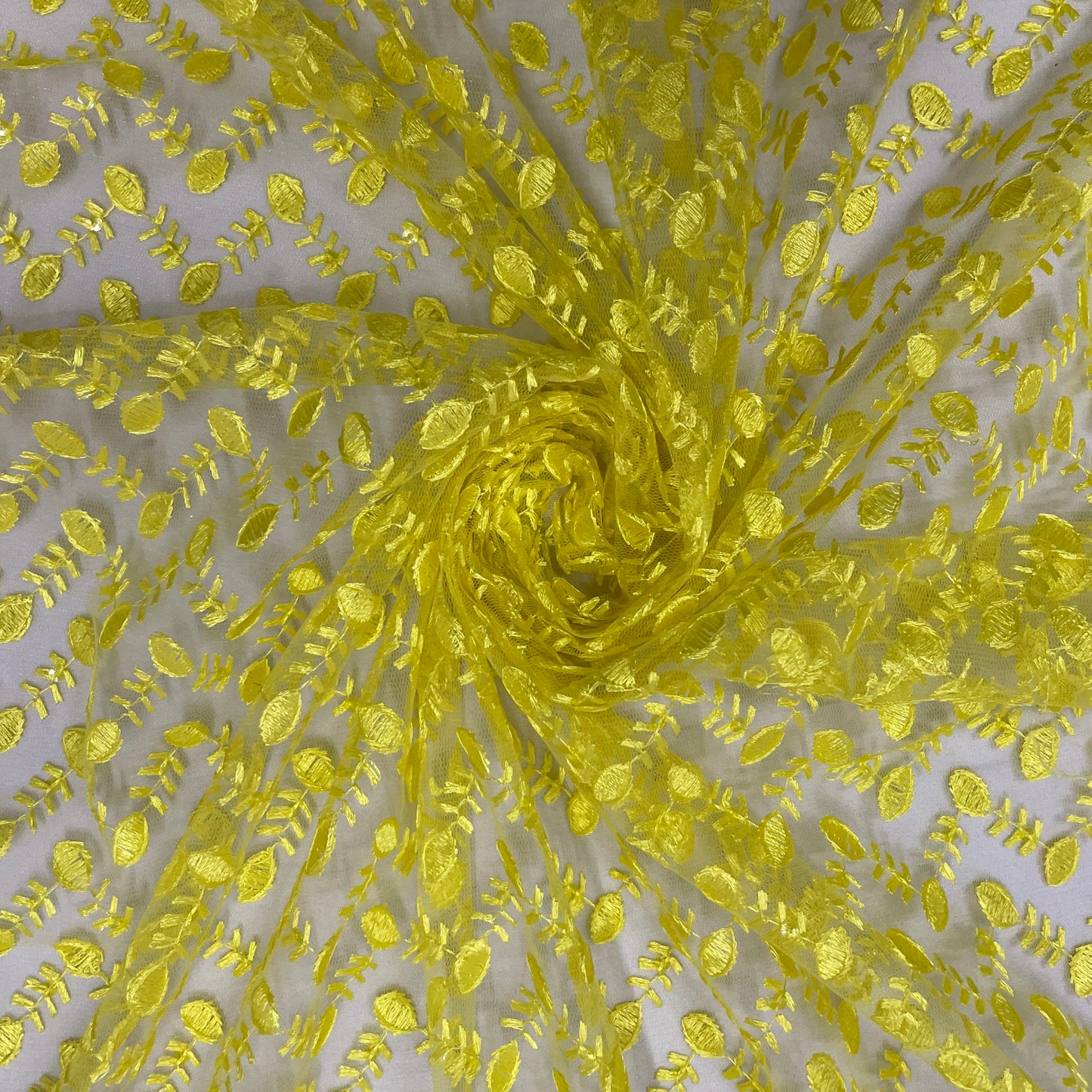 Yellow Floral Embrodiery Net Fabric - TradeUNO