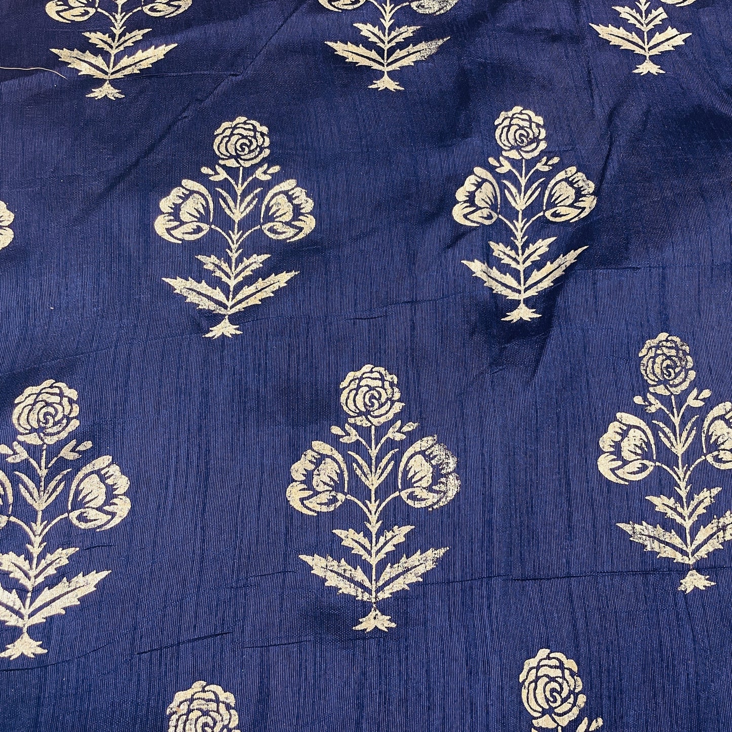 Classic Navy Blue Golden Floral Brocade Jacquard Fabric