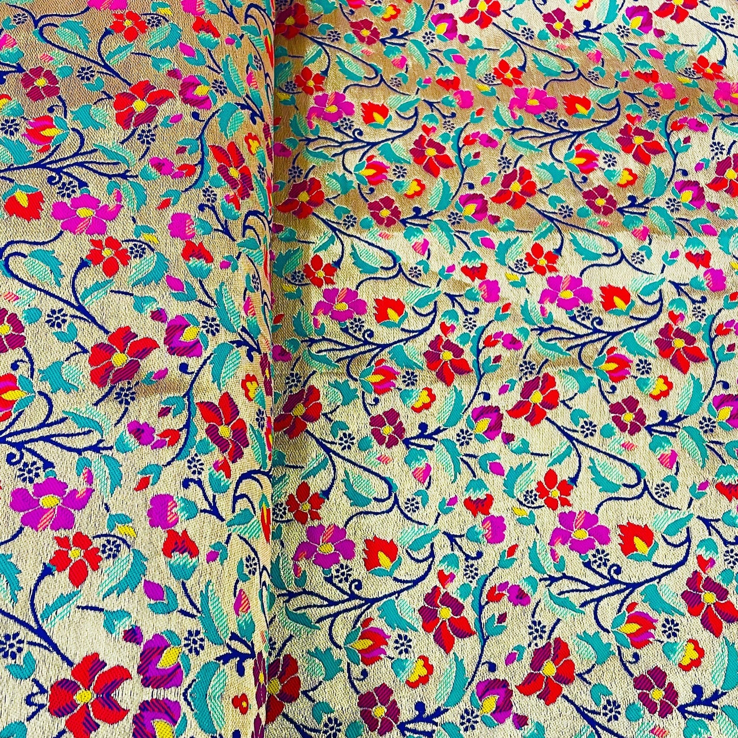 Classic Golden Red Floral Brocade Jacquard Fabric