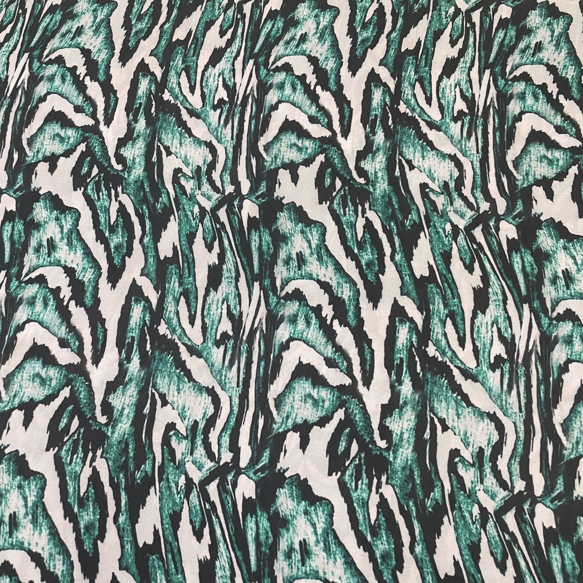 Classic Black Green Animal Print Armani Satin Fabric