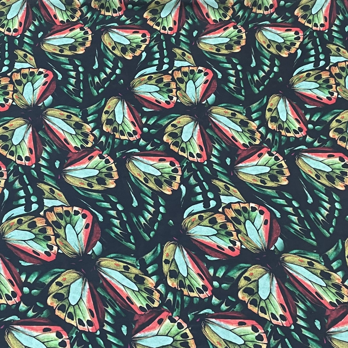 Classic Dark Green Butterfly Print Armani Satin Fabric