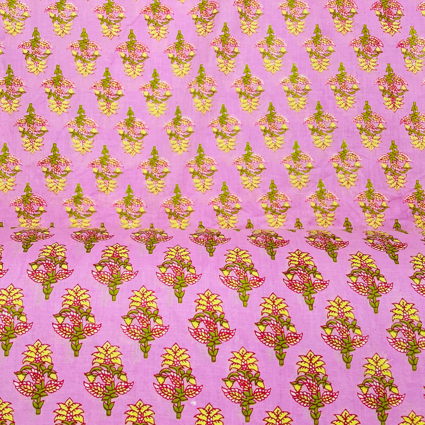Baby Pink & Yellow Floral Print Cotton Fabric - TradeUNO