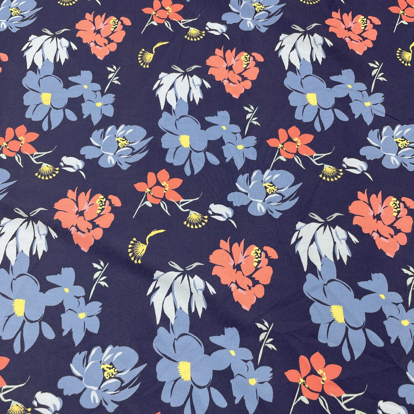 Premium Blue Orange Floral Print Crepe Fabric