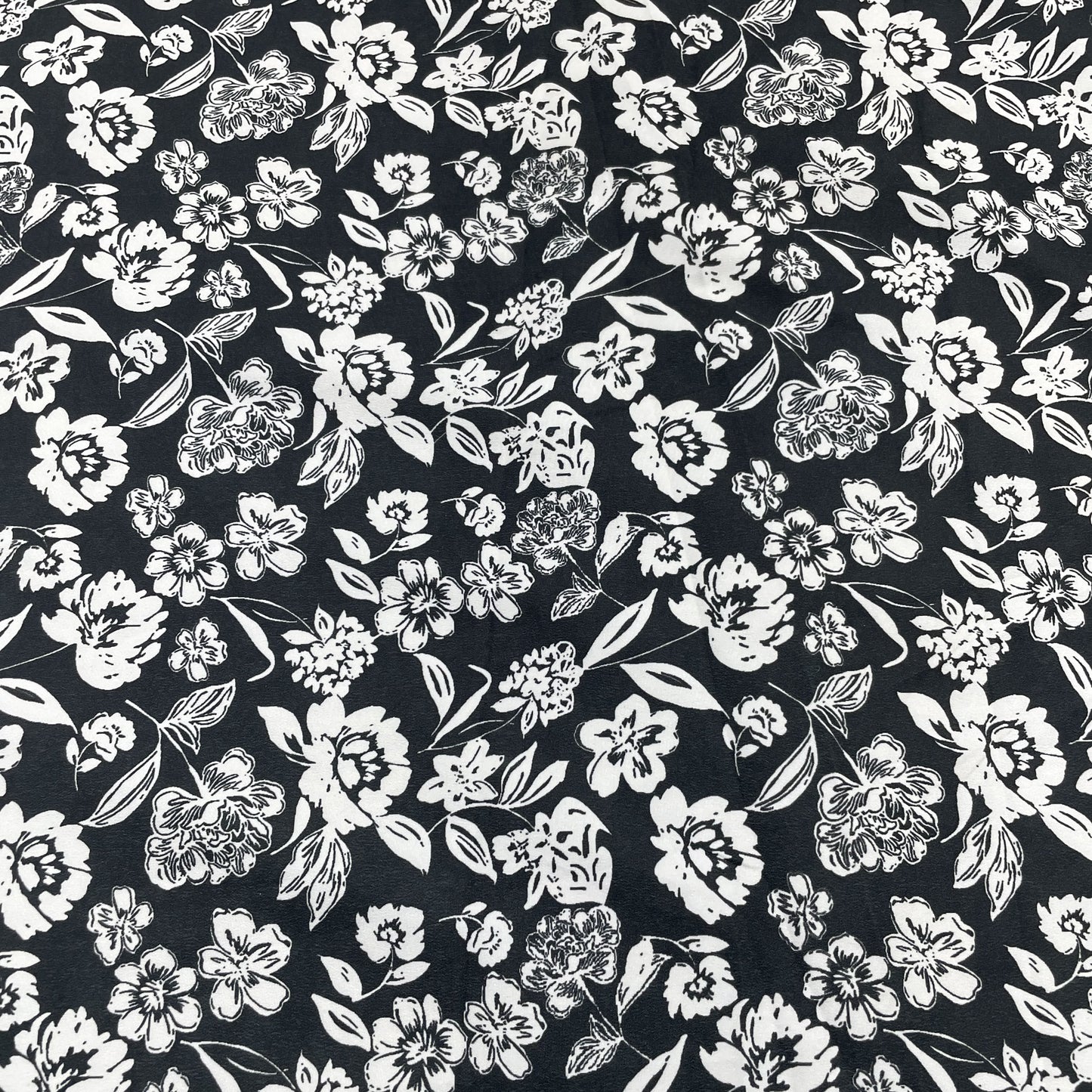 Premium Black Floral Print Crepe Fabric