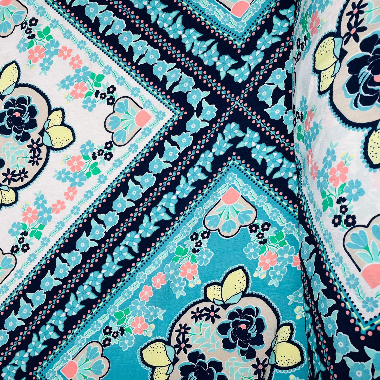 Green & Multicolor Traditional Print Moss Crepe Fabric - TradeUNO