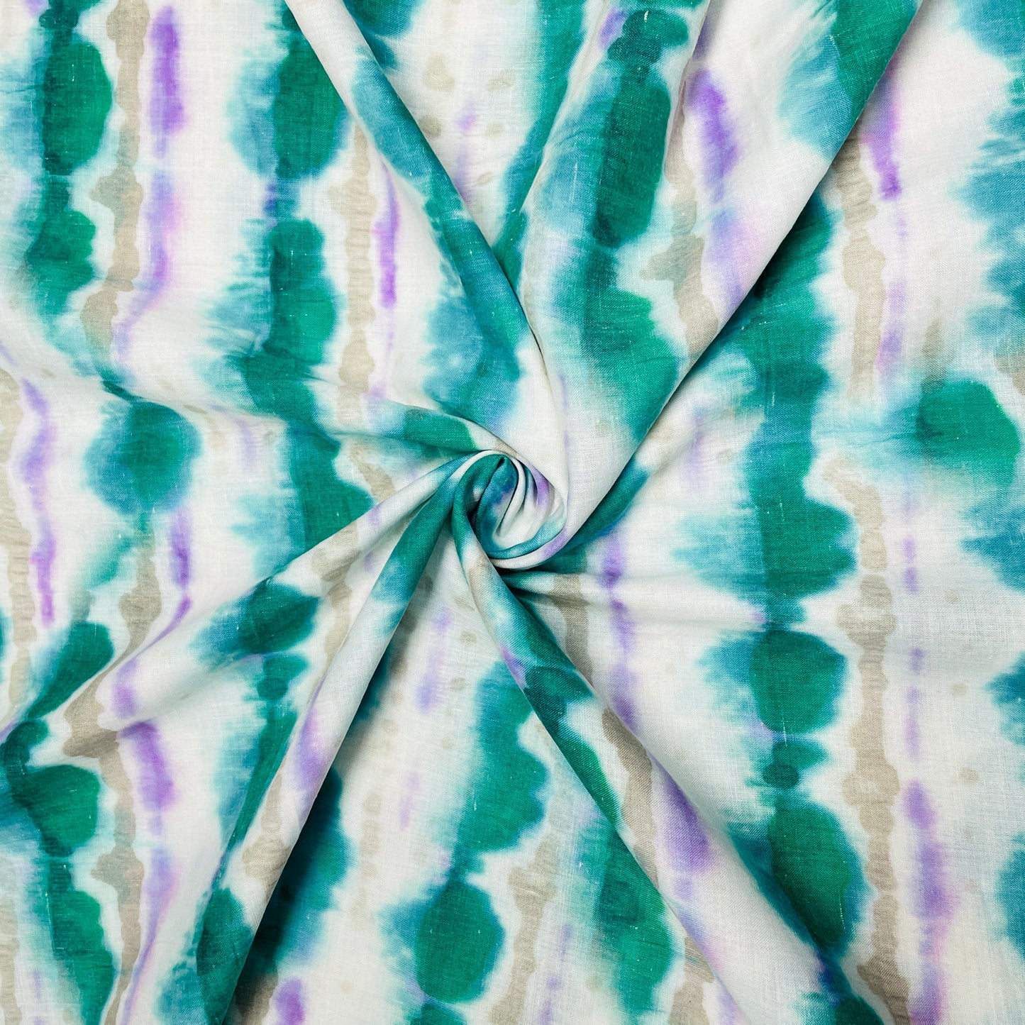 White & Green Tie & Dye Print Mulmul Fabric - TradeUNO