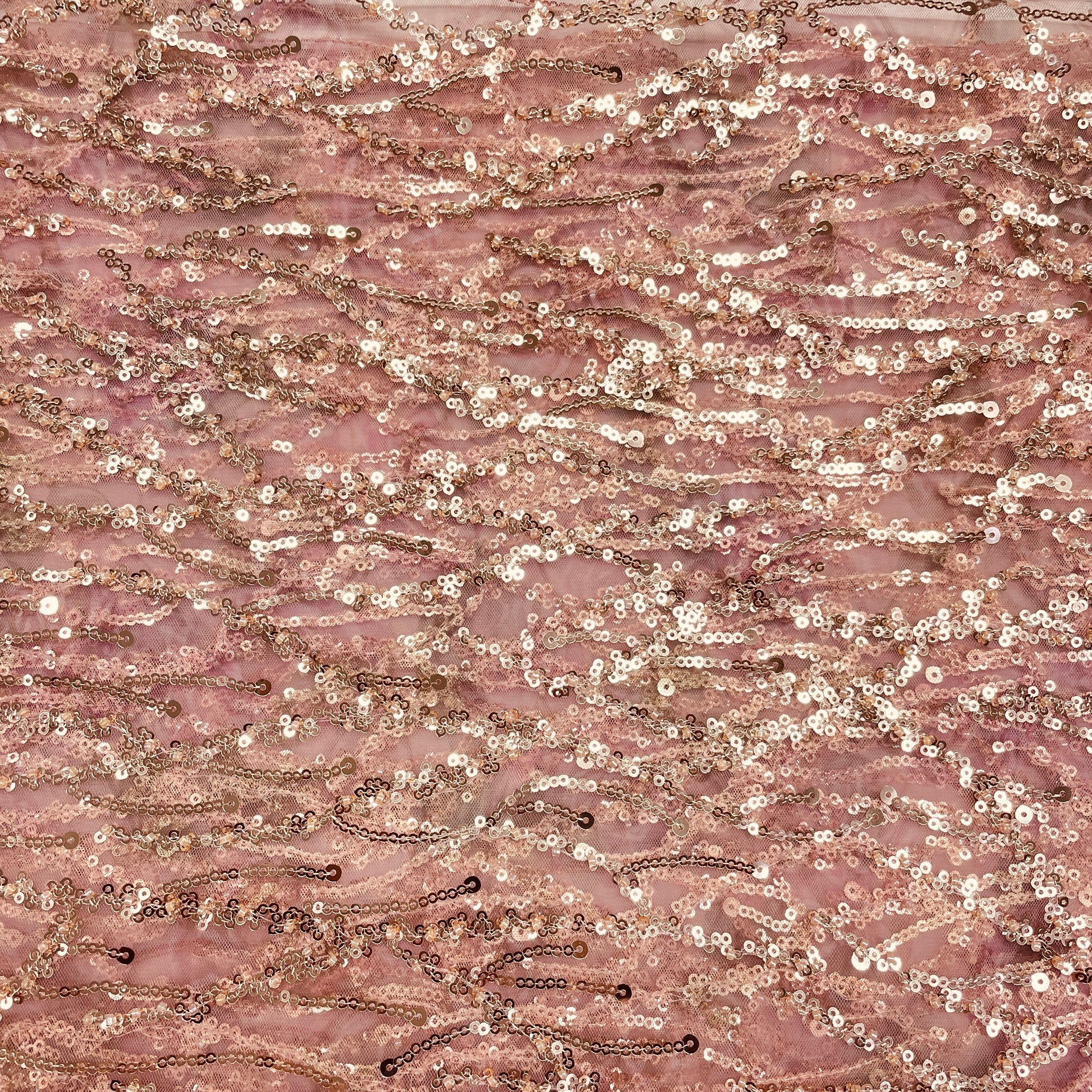 Onion Pink With Golden Floral Sequence Embroidery Net Imported Fabric - TradeUNO