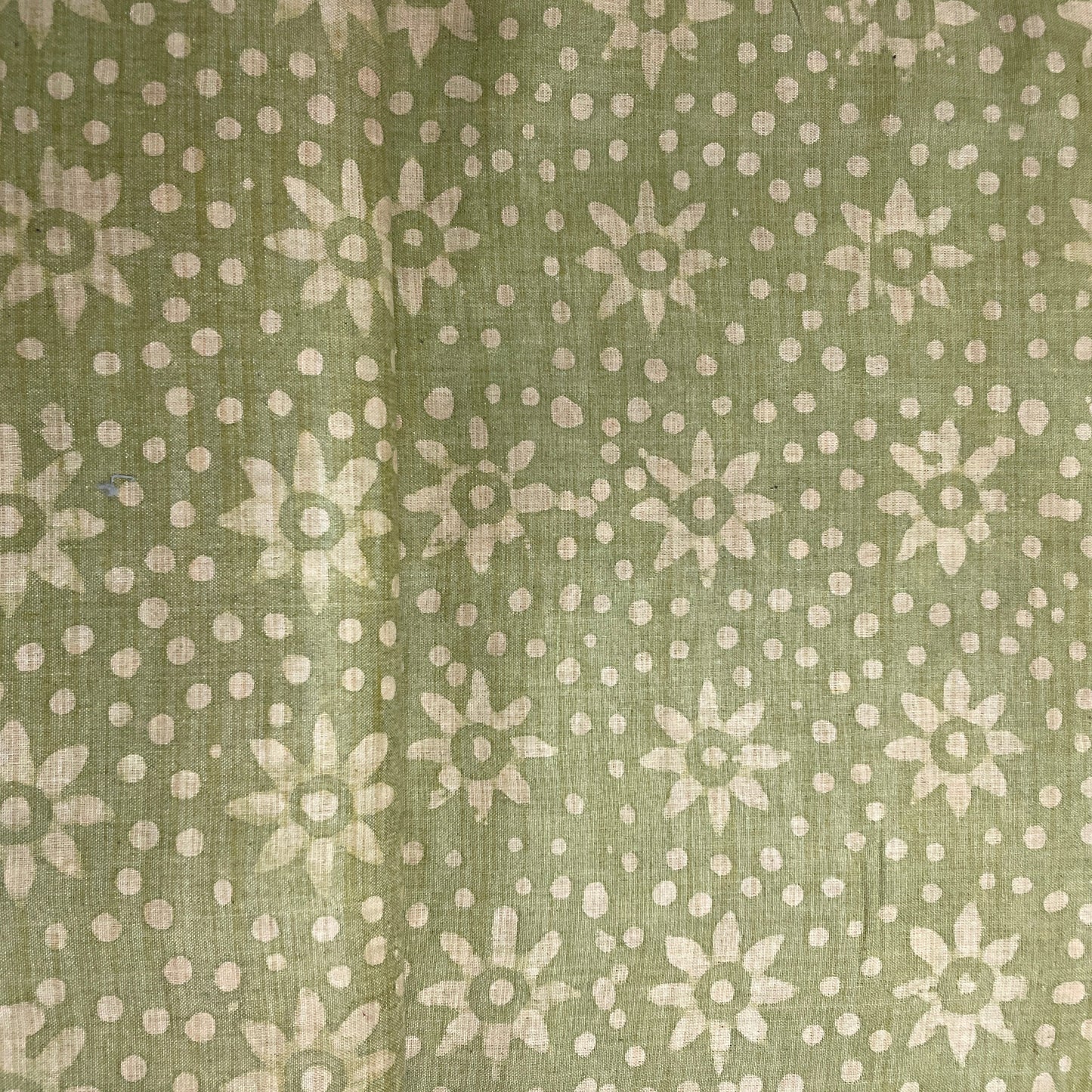 Green & Cream Batik Print Cotton Dupion Fabric - TradeUNO