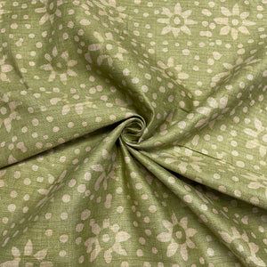 Green & Cream Batik Print Cotton Dupion Fabric - TradeUNO