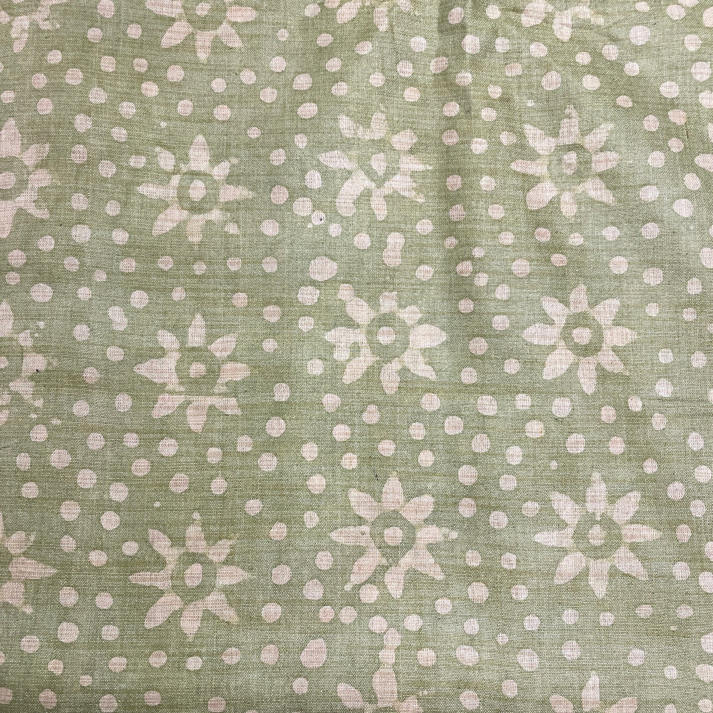 Green & Cream Batik Print Cotton Dupion Fabric - TradeUNO