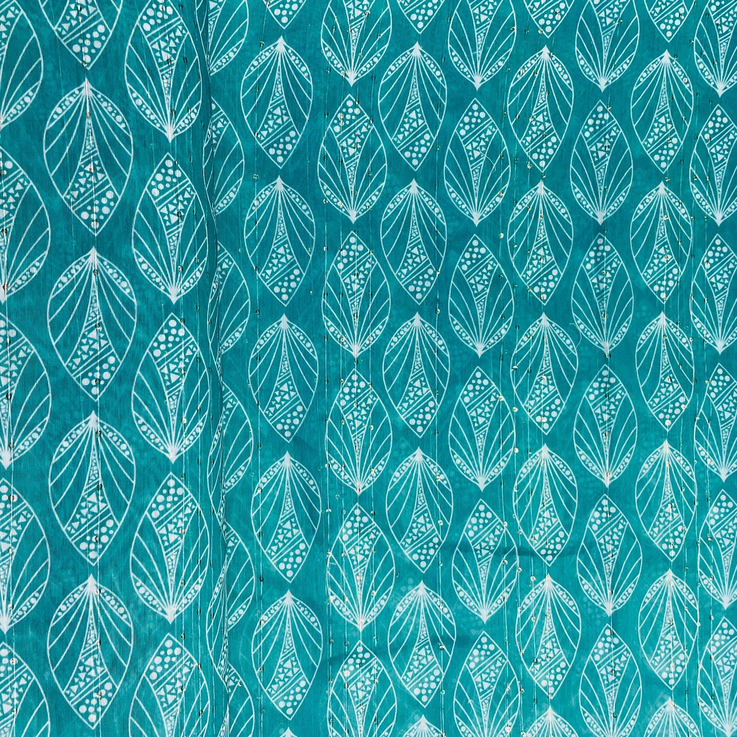 Green Floral Sequence Chanderi Fabric - TradeUNO