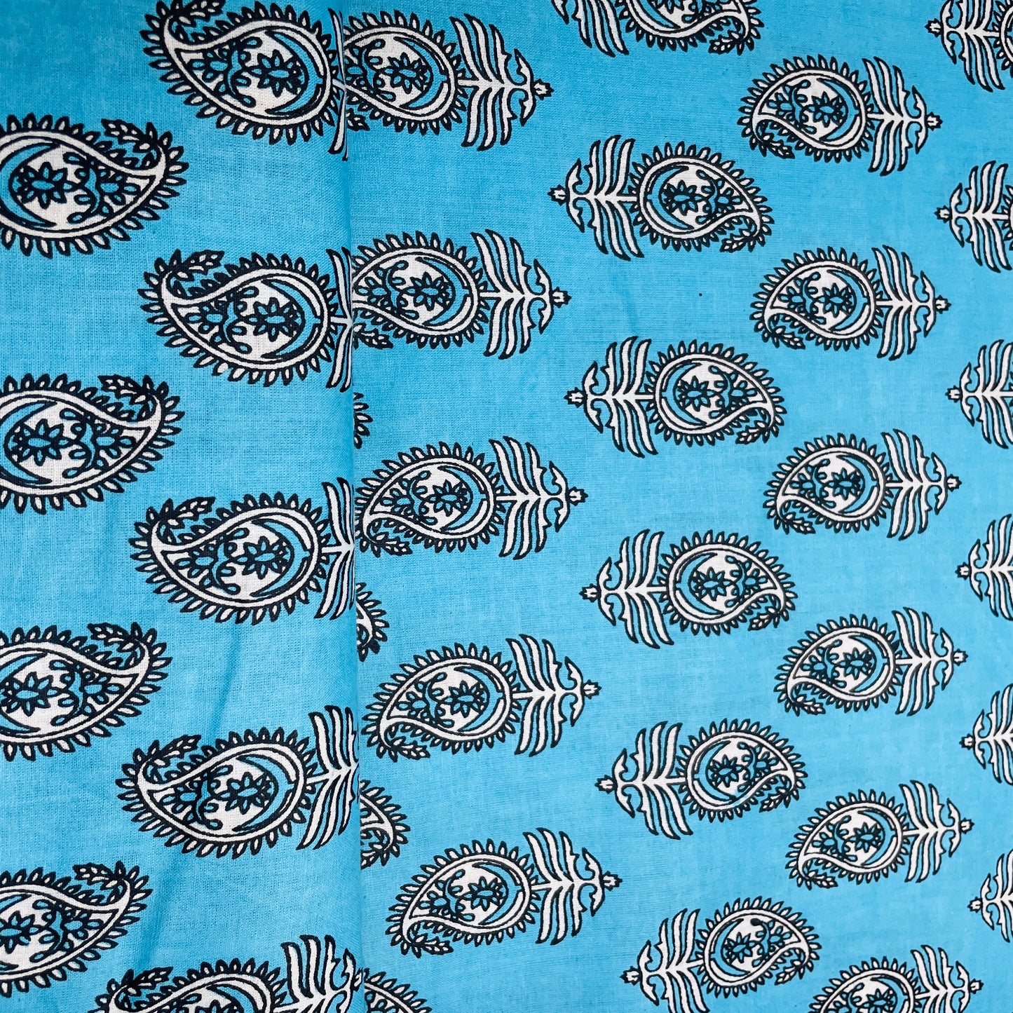 Sky Blue Paisley Print Cotton Fabric - TradeUNO