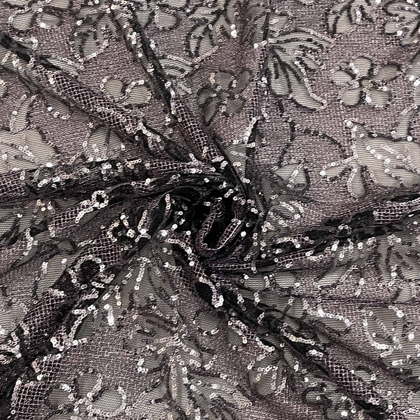 Classic Purple Floral Sequence Embroidery Net Fabric